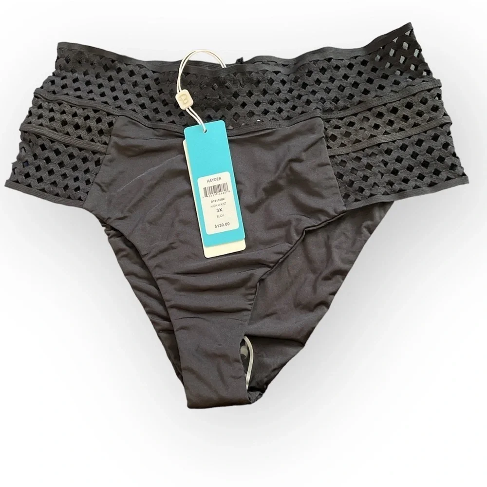 Beach Bunny Swimwear NWT Hayden‎ High Waist Bikini Bottom In Black Size 3X / 16